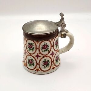 Vintage Rein Zinn BMF Miniature Ceramic Pewter Lidded Beer Stein Made in Germany